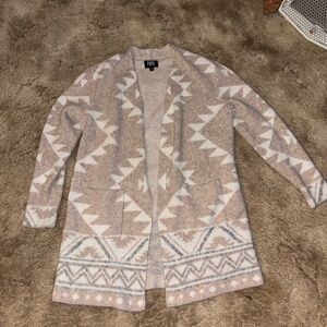 FRYE Beige & Cream Geometric Open-Front Cardigan